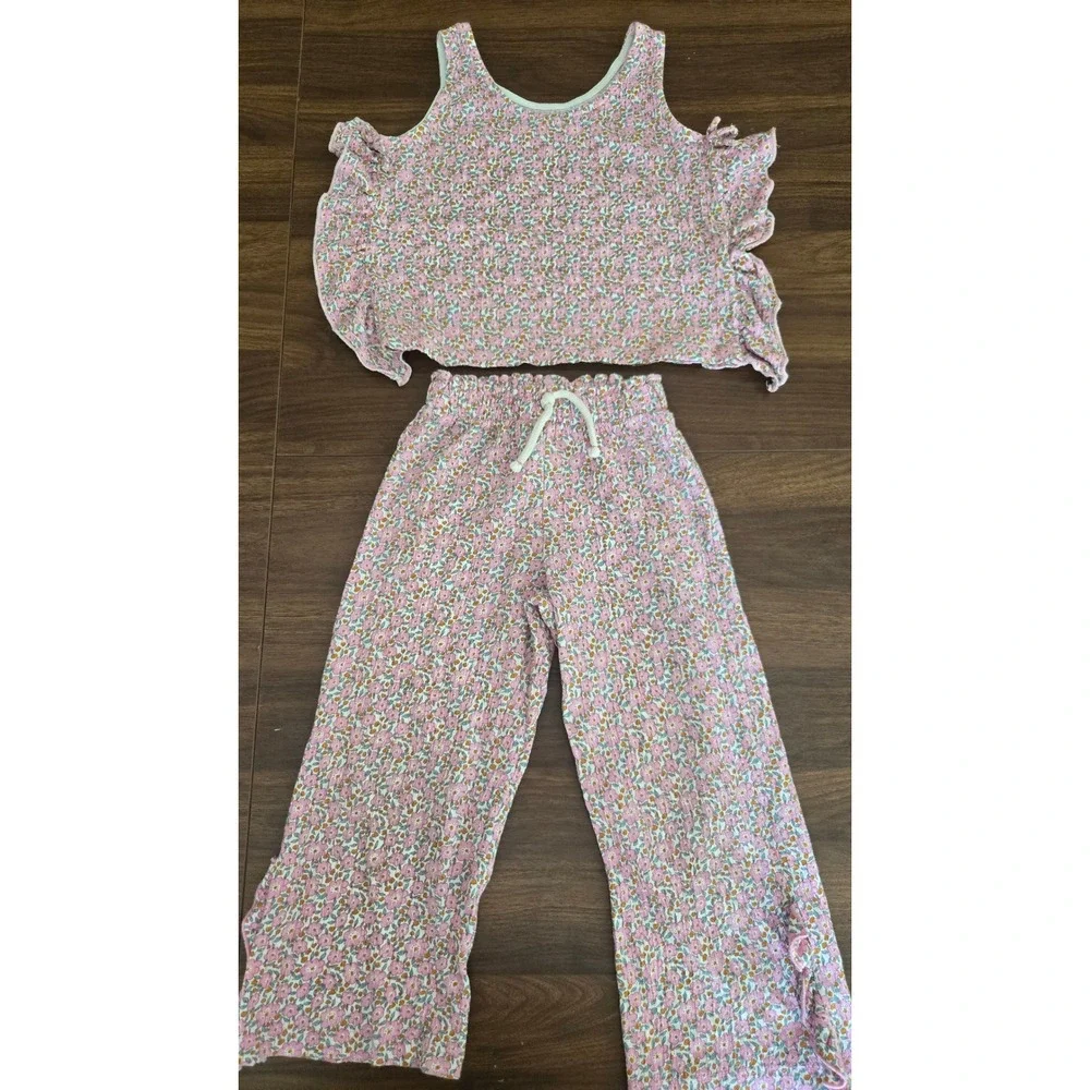 Zara Kids Girls Pink Floral 2 Piece Set Ruffle Tank Top and‎ Pants Size 5 110cm